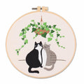 Meecaa Black White Cat Greenery Pet Embroidery Kit Starter Set, Hand Embroidery Set,Pattern Printed Cross Stitch Set for Beginner Adults, with Embroidery Hoop and Instructions (Black White Cat) - color: Black White Cat