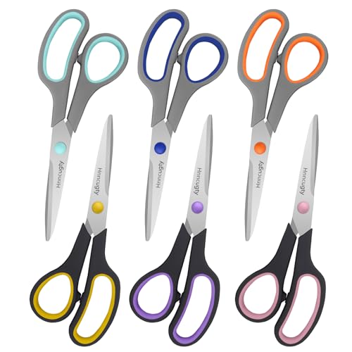 Scissors for Office School Supplies, Hnncugty 8"Scissors All Purpose 6 Pack - color: 6 Pack Black Grey
