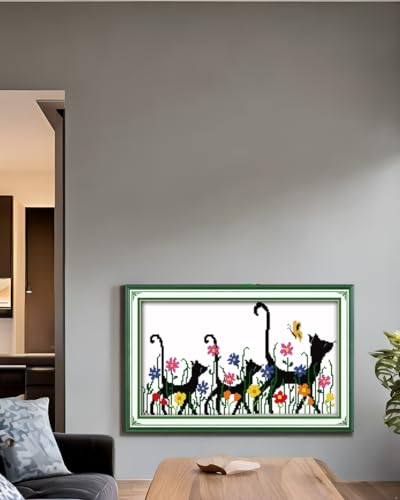 CaptainCrafts Cross Stitch Kits for Adults Counted 14CT Cats Home Decor - color: Cats Mother and Sons Travel Together, style: White