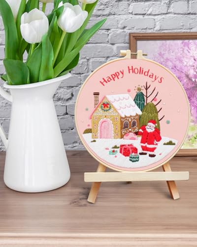 ERKOON Christmas Embroidery Kit for Beginners, Cross Stitch Set for Include Embroidery Cloth Hoops Threads for Craft Lover Hand Stitch with Embroidery Skill Techniques (Santa Claus) - color: Santa Claus