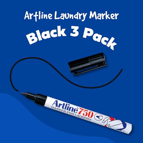 Artline Laundry Marker, Permanent Fabric Pen, 0.7mm Black, 3 Pack