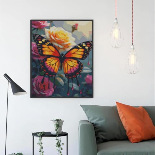 Butterfly & Flower Stamped Cross Stitch Kit, Embroidery 11.8x15.7in - color: D073