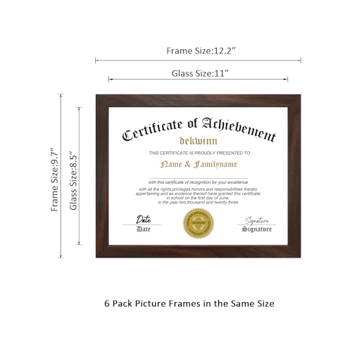 8.5x11 Picture Frames Certificate Document Frame Set of 6 with Real Glass, Diploma Frame for Wall Gallery or Tabletop display in Walnut - color: Walnut, size: 8.5x11(set of 6)