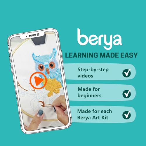 BERYA Owl Embroidery Kit, Embroidery Kit for Adult, Owl Pattern Practice Kit, Including Video Step by Step Instructions, Embroidery Hoop, Cloth, Needles and Thread for DIY Craft Lover (BEO011) - color: owl blue