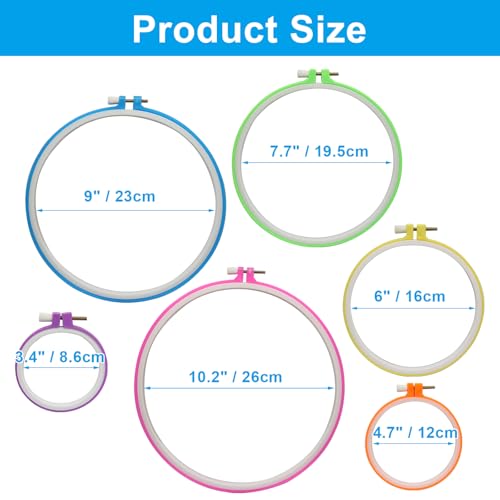 Marvexi 6Pcs Circle Plastic Embroidery Hoop Set