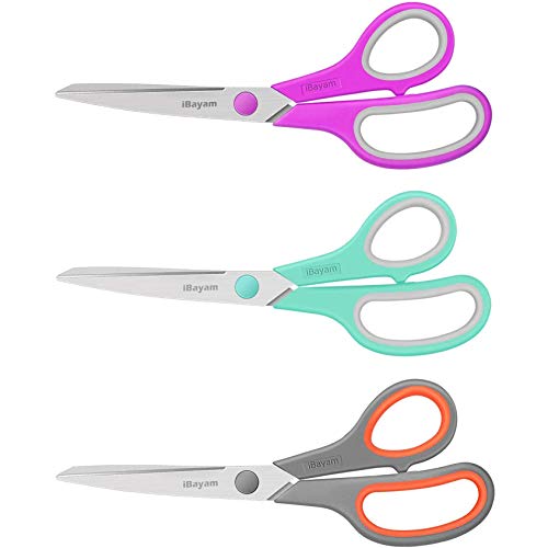 iBayam 8" Heavy Duty Scissors All Purpose for Office School Crafts Sewing - color: Mint, Grey, Purple, size: 3-Pack