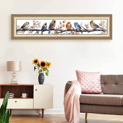 Rosyfoxes Cross Stitch Kits Stamped Full Range of Embroidery Starter Kits for Adult DIY- Printed kit Birdies 4(Printed) 14ct 2 trands 37.4×7.5 inches - color: printed kit Birdies 4(printed)14ct 2 strands37.4×7.5 inches