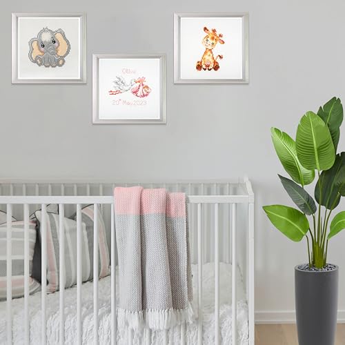Trimits 3PK Cross Stitch Bundle – Counted Embroidery Kit, Beginner & All Level Starter Set, Complete with Instructions & Thread Children Wall Home DIY Décor –13x13cm– New Baby Boy & Girl Birth Sampler - style: New Baby Boy & Girl Birth Sampler