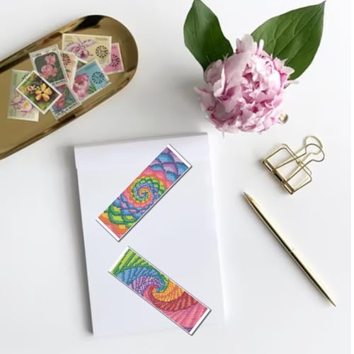 FREEBLOSS 6 Set Cross Stitch Bookmark Kits Radial Pattern 8x2.4'' 11CT - style: Radiant flowers