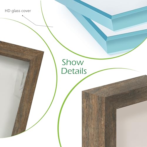 FrameWorks 8x10 Driftwood Wooden Shadow Box Frame – Soft Felt Back, Tempered Glass, and Included Elegant White Ball Push Pins - color: Brown, size: 8"x10"