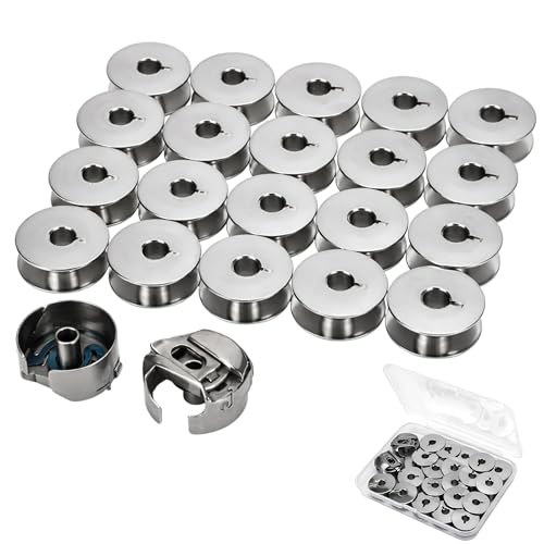 Replacement for PFAFF 2 Bobbin Cases #9076 and 20 Bobbins #9033, Compatible with PFAFF Industrial and Household models 138 234 238 331 333 335 437 438 439 460, Metal Bobbin Case Set Sewing Machines