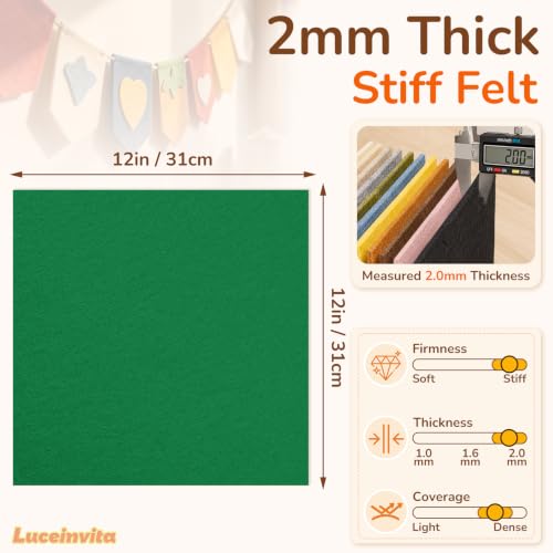 2mm Stiff Felt Sheets 12" X 12" (10 Pack, Forest Green) - color: Forest Green