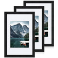 Hongkee 8x12 Black Picture Frames set of 3, Made of Wooden and Glass Photo frame - Displays 6x8 Picture with Mat or 8 x 12 Poster without Mat, Desktop & Wall Collage Frame set - color: Black, size: 8x12 in
