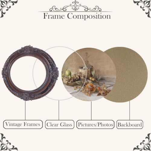 Vintage Picture Frames 3x3 Ornate Distressed Brown Antique Pictue Frames with Real Glass Cover for Wall & Tabletop Display Victorian Home Decor Gallery Wall Decor,Round - color: Distressed Brown, size: 3X3