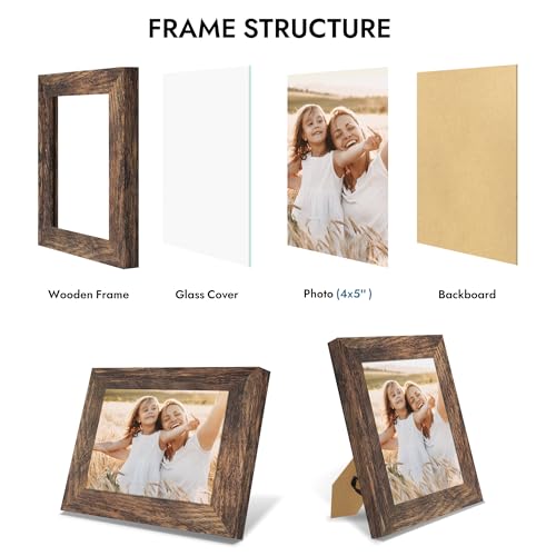 Hongkee 4x5 Picture Frame with Real Glass Wood Frame(Rustic Brown, 1 Pack) - color: Rustic Brown, size: 4X5 in