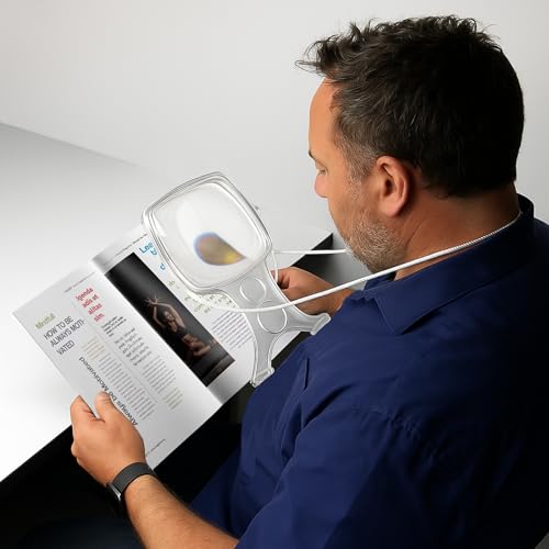 Hands Free Magnifying Glass for Seniors with Low Vision - Neck Wear 3X Magnifier for Reading, Sewing, Cross Stitch, Repair & Inspection Tasks