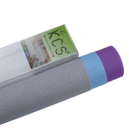 KCS 3 pc of 15" x 18"(38cmx45cm) 14 Count Cross Stitch Cotton Aida Cloth Needlework Rolled Fabric Box,14CT,Light Grey+Light Blue+Lavender - color: Light Grey+light Blue+lavender, size: 14CT