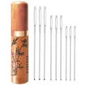 Large Eye Blunt Needles, Stainless Steel Tapestry Needle, Yarn Knitting Needles, Darning Needle with Wooden Needle Case Carving Pattern - style: Art Deco