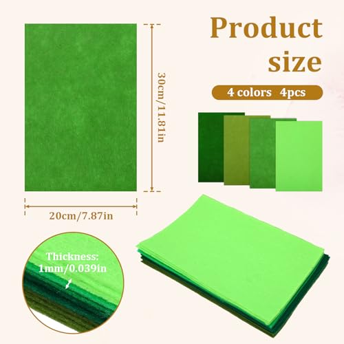 JJUNW 16 Pack Felt for Crafts, 11.8" x 7.87" Craft Felt 1 mm Thick Felt Fabric Sheets Liner Felt for Handmade DIY Embroidery Fabric Craft Kits (Green)