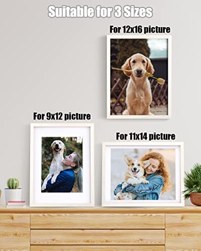 Egofine 12x16 Picture Frame Made of Solid Wood with Plexiglass, Display Pictures 9x12/11x14 with Mat or 12x16 Without Mat for Wall Mounting, Beige - color: Beige, size: 12x16