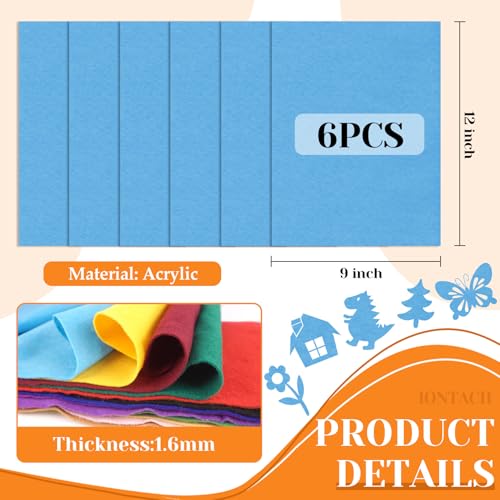 IONTACH 9" X 12" Soft Felt Sheets 1.6mm Thick (6 Packs, Sky Blue) - color: Sky Blue