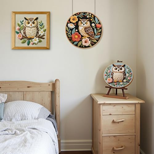 Santune Embroidery Kit for Beginners Needlepoint Cross Stitch Kits Adult Needle Point Sets with Owl Embroidery Patterns, Includes Step-By-Step Instructions and Accessories - color: Owl Series