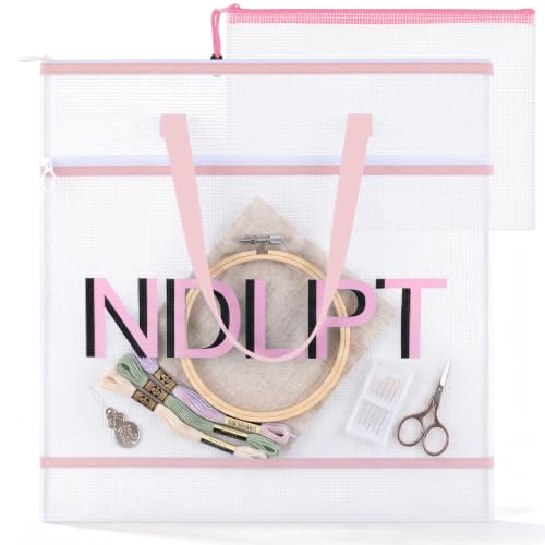 Sabary Needlepoint Project Bag, Mesh Zipper Pouch, Pink - color: Pink