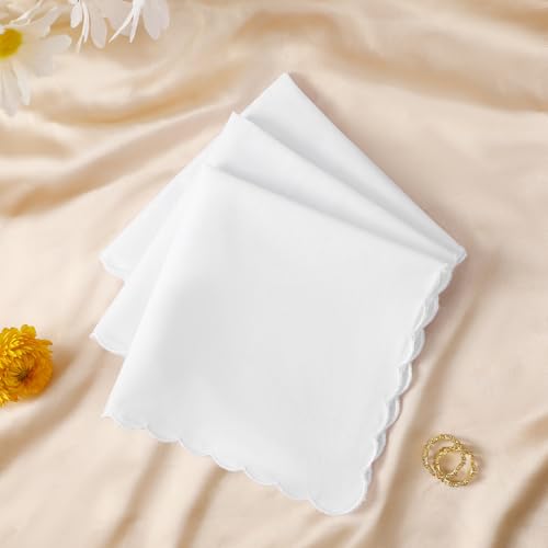 White Handkerchiefs for Women Soft Cotton Women’s Handkerchiefs - color: Scalloped Edge - 6pcs