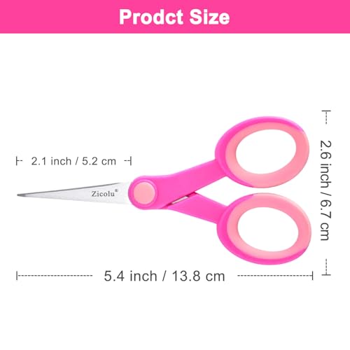 Zicolu 5" Embroidery Scissors, Small Sewing Scissors with Fine Tip for School Office Home Scrapbooking Crafting Quilting Knitting Cross Stitch Crochet Cutting Fabric Paper Thread Yarn, 3-Pack, Pink - size: 5.4"