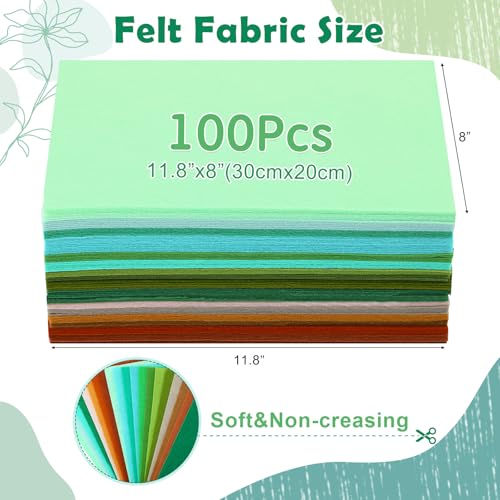 Tegeme 100 Pcs 8 x 12 Inches Felt Sheet for Craft Thin, Green Series - color: Green Series