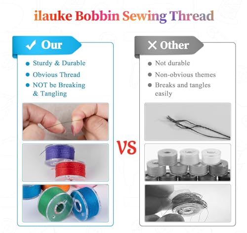 ilauke 210 pcs Bobbins Sewing Thread, 36 Colors Class15 Prewound Bobbins - color: 210 color
