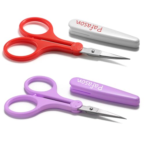 PAFASON Small Travel Sewing Crafting Scissors Set Straight Curved Tip - color: Curved 3.5in Red + Straight 4in Purple
