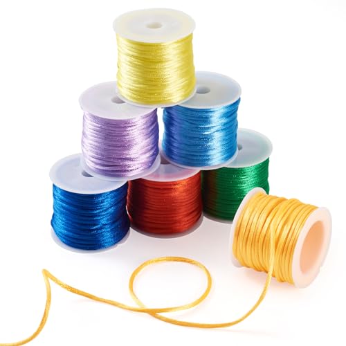 Elecrelive 77 Yards 2mm Rattail Satin Cords Nylon String 7 Colors Silk Trim Beading String for Braided Bracelet Kumihimo Lanyards Jewelry Keychain - color: 7 Colors