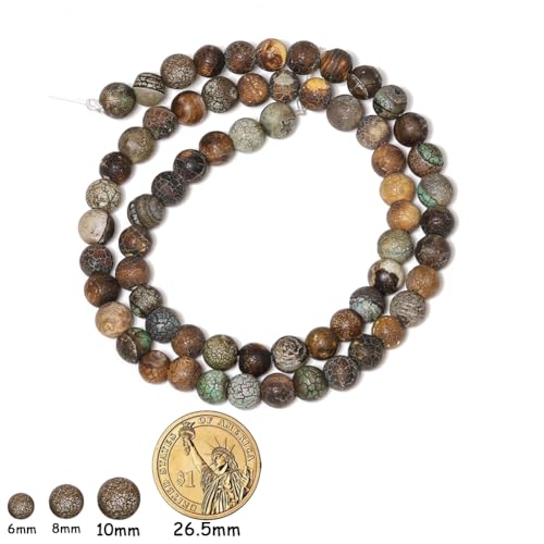 60pcs Round Loose Green Crack Old Agate Beads for Bracelet Beads，6mm Gemstone Bead Round Loose Stone Beads for Jewelry Making DIY Bracelet Necklace Earrings - color: green crack, size: 6mm