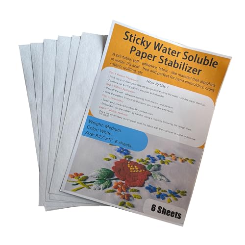 6 Sheets Water Soluble Embroidery Stabilizer Paper, 8.27 x 11 inches, Medium Weight Wash Away Stabilizer Allowed for Print or Draw Patterns