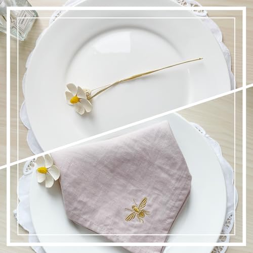 DerF HOME Embroidered Linen Napkins Set of 4, Light Pink 18x18 Inch - color: Light Pink-napkins(set of 4)