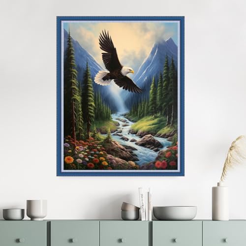 Dimensean Stamped Cross Stitch Kits Full Range of Embroidery Patterns Starter Kits for Beginners Adult DIY Cross Stitches Needlepoint Kits 11CT-Eagle Scenery 16x20 inch - color: Craftpattern59