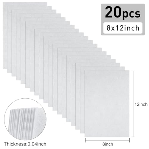 20 Pcs White Felt Fabric Sheet 8" x 12" Assorted Color Felt Fabric Sheets for Crafts DIY Handcraft Sewing Squares Patchwork Nonwoven - color: White