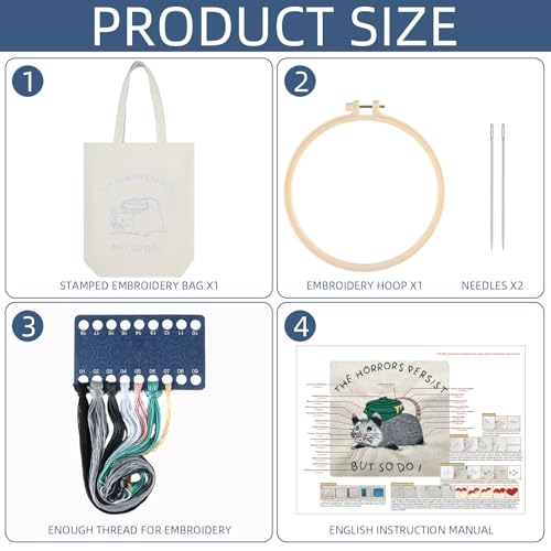Sadnyy Possum Canvas Tote Bag Opposum Embroidery Kit for Beginners Cross Stitch Kits with Needles Thread Instruction for Adults Arts DIY Crafts Possum Needlepoint Women Shopping Reusable Grocery Bags