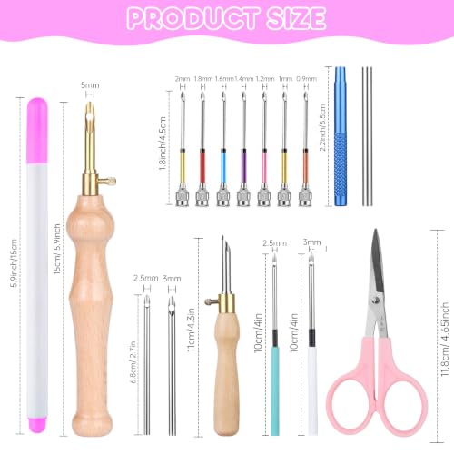 MSDADA 29PC Punch Needle Kit for Adults Beginner, Adjustable Punch Needle Tool with Different Size Needles, Wooden Handle Embroidery Pen Set, Perfect for Gifts, Decoration & DIY Craft Project