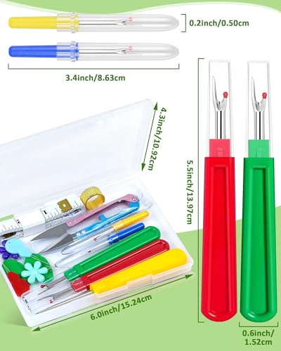 FIVEIZERO Seam Rippers for Sewing – 2 Big and 2 Small Stitch Remover Tools, Thread Ripper, Embroidery Removal Tool, with Needle Threaders, Thimbles, Tape Measure, Tailors Awl and Thread Snips - size: Upgraded Version