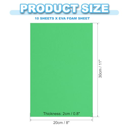PATIKIL EVA Foam Sheet 10Pcs 12x8 Inch 2mm Thick Green - color: Green