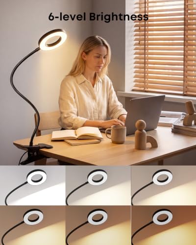 Clip‑On Book Light 5W Desk Lamp, USB Powered Reading Light for Bed - color: Black