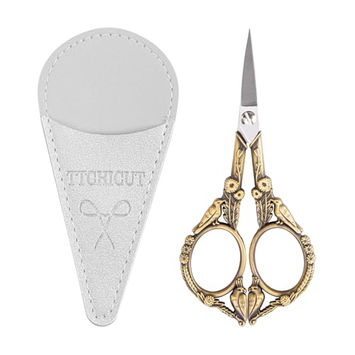 Embroidery Scissors, Small Sharp Pointed Sewing Scissors for Cross Stitch Cutting Embroidery Sewing Handcraft Craft Art Work DIY Tool with PU Leather Sheath (Vintage color) - color: Vintage Color