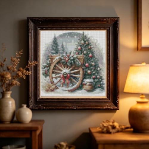 Fotasmua Christmas Snow Scene Stamped Cross Stitch Kit for Adult, Christmas Cross Stitch Kits, 11CT Needlepoint Counted Cross Stitch Embroidery Kit for Beginners Crafts for Home Wall Decor 14x14 Inch - color: SZXY009-US