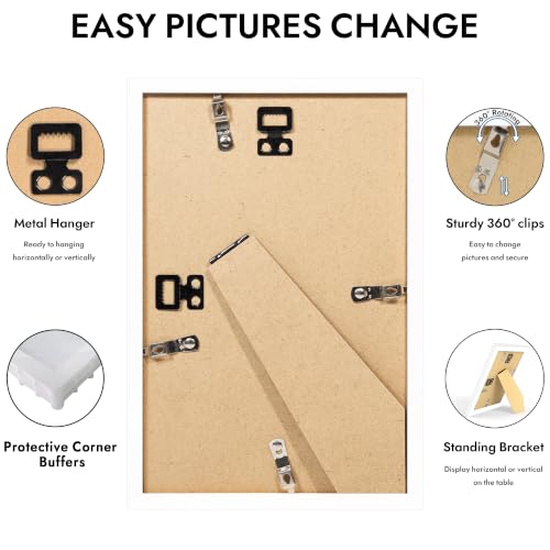 Hongkee 6x9 Picture Frame, 6 x 9 Solid Wood Frame with Real Glass, 5x8 Mat - color: White, size: 6 x 9