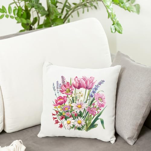 Pink Flower Iron on Patches for Clothe - 4PCS Spring Wildflower Design Iron on Applique Sticker Pink Tulip Lily Daisy DTF Transfer Ready to Press Heat Transfer Vinyl Decal for T-Shirt Bag Pillow Cover - color: Pink Wildflower A