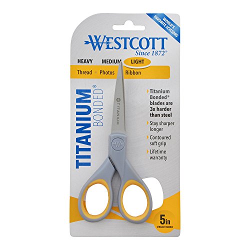 Westcott 13525 5-Inch Pointed Titanium-Bonded Crafting Scissors with Soft Handles, Gray/Yellow - style: Single (5 inch)