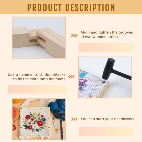6 Sets 12pcs Needlepoint Stretcher Bars,3 Sizes Canvas,Wall Mount,Splicing Frame for Embroidery/Painting,Includ 12pcs Bars+100 Tracks+Sewing Scissors+Hammer+4 Wall-Mounted Rings+4 Picture Hooks