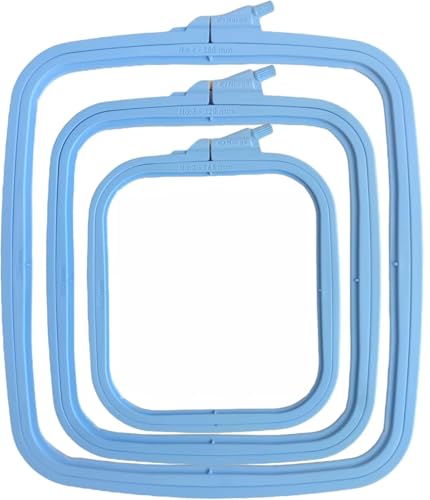 Nurge Square Embroidery Hoop - Plastic Cross Stitch Frame for Needlepoint & Embroidery - Adjustable Craft Hoop - Blue - Set of 3 - color: Blue, size: Multiple Sizes (Set of 3)